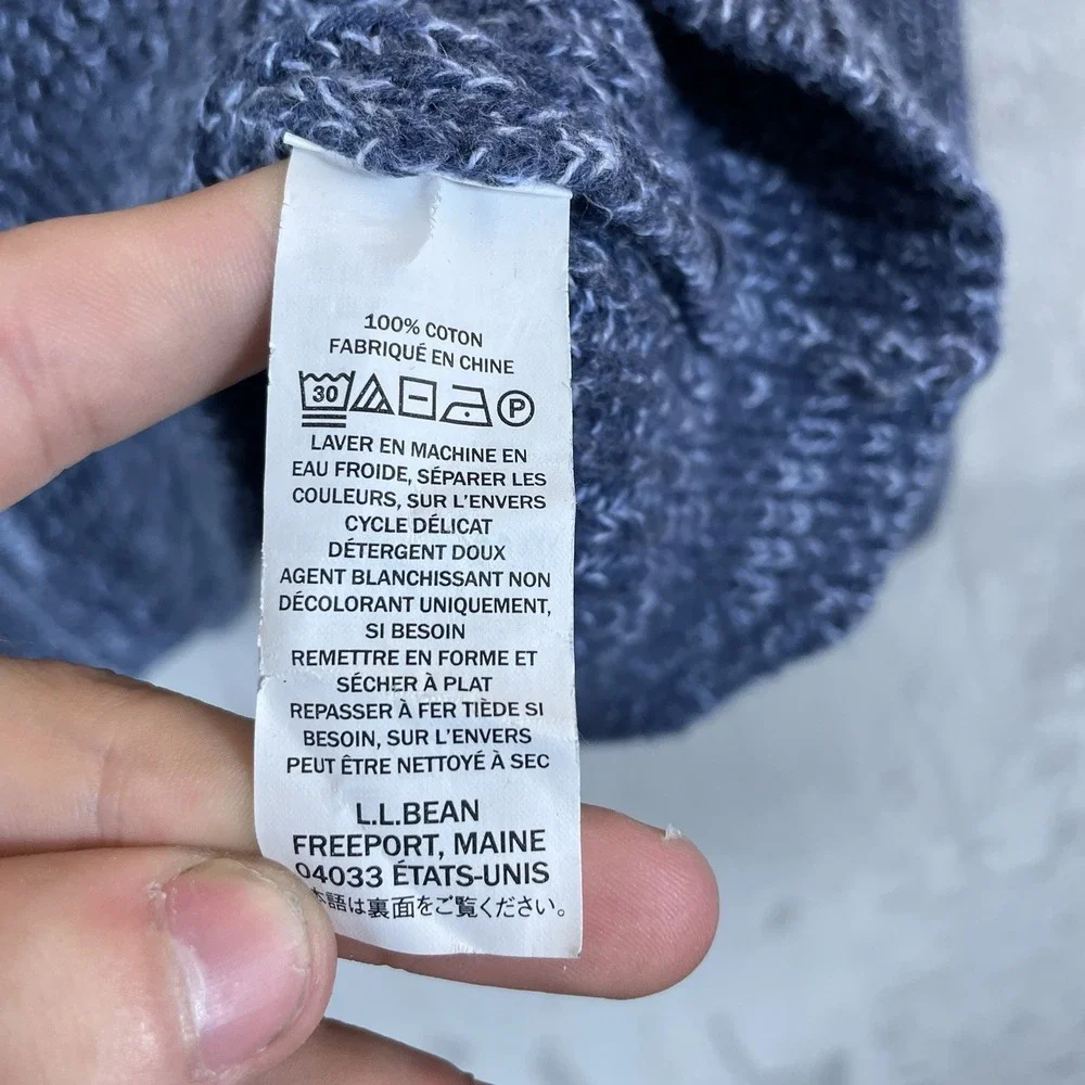 LL Bean Mens XXL Blue Cotton Shaker Stitch Full Zip Mock Neck Cardigan 298244